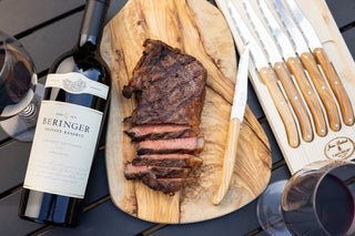 Grilled Ribeye with Red Wine Jus and Lemon Asparagus