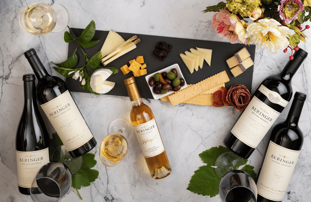 wine and cheese with Beringer wines