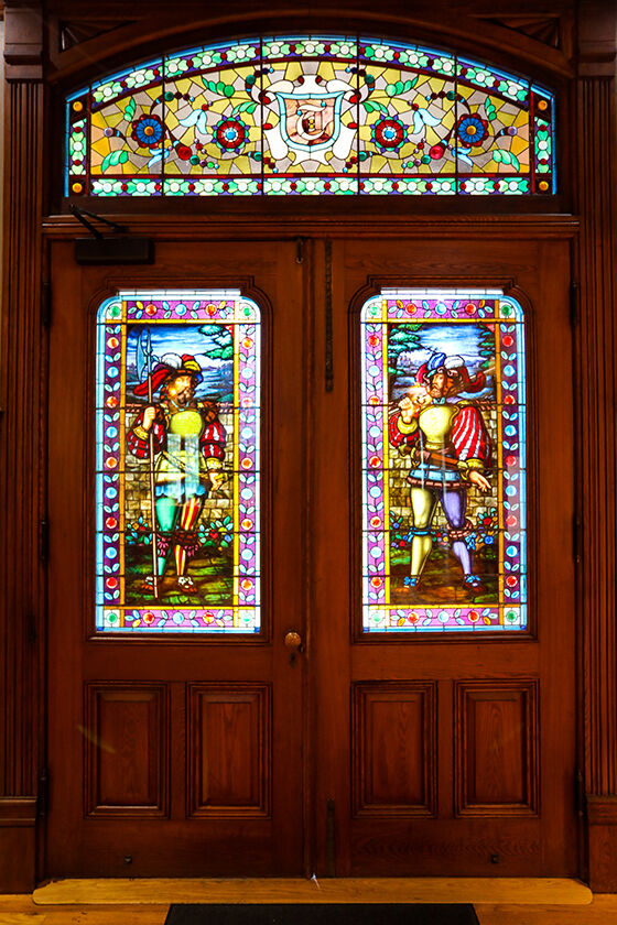 Gorgeous stained glass in the Rhine House