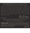 2018 Beringer Winery Exclusive Pinot Noir Back Label, image 3