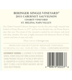 2015 Beringer Chabot Vineyard Saint Helena Cabernet Sauvignon Back Label, image 2