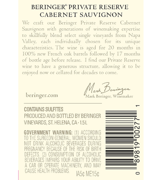 2014 Beringer Private Reserve Napa Valley Cabernet Sauvignon Magnum